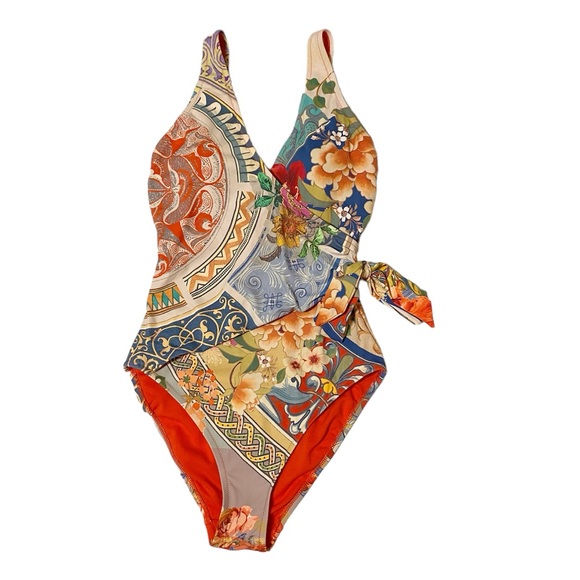 JOHNNY WAS California Mixi one piece swimsuit wrap style multicolor size XS - Picture 2 of 9